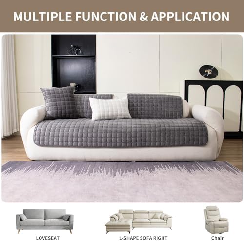 Velvet Sectional Sofa Cover with Anti Slip Design Dark Grey 1 PCS