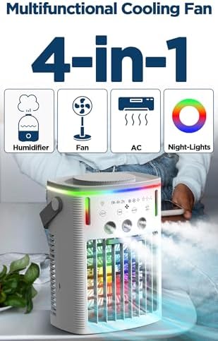 4-in-1 Portable Air Cooler Fan with Humidifier and Night Light