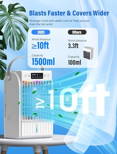 Fosvill Evaporative Mini AC with 4 in 1 Humidifier and LED Light