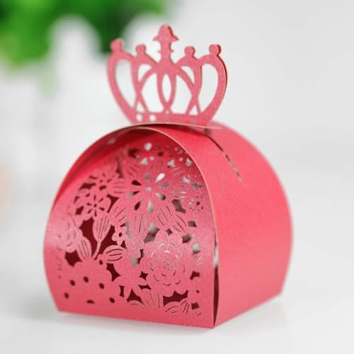 50PCS Laser Cut Flowers Gift Boxes with Crown Beige 1