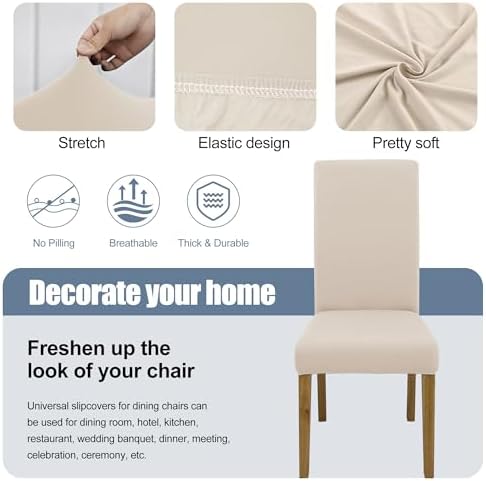 BIETYONE Dining Chair Cover Set of 6 for Home Restaurant Banquet Beige