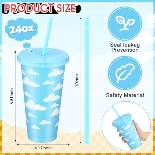 Havawish 24 Pcs Cartoon Story Party Cups with Lid and Straw