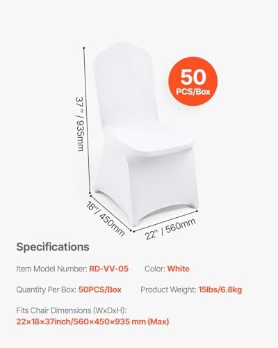 VEVOR 50 Pcs White Chair Covers for Wedding and Banquet Events