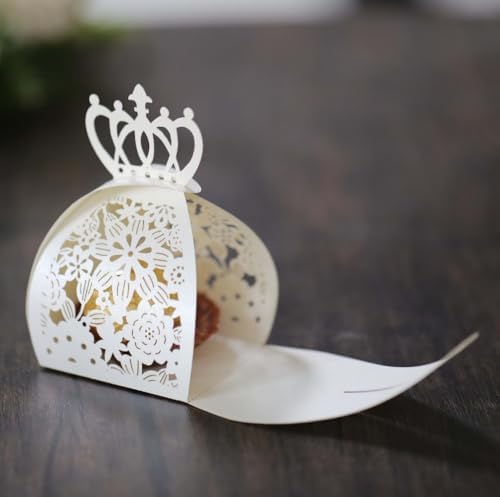 50PCS Laser Cut Flowers Gift Boxes with Crown Beige 1