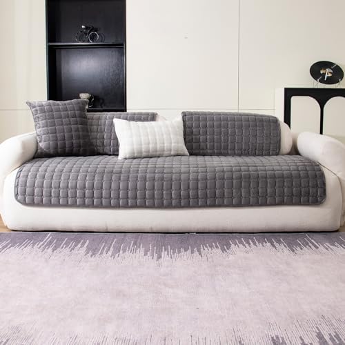 Velvet Sectional Sofa Cover with Anti Slip Design Dark Grey 1 PCS