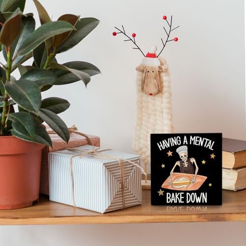 Funny Kitchen Baking Wooden Box Sign Decor 5x5 Inches
