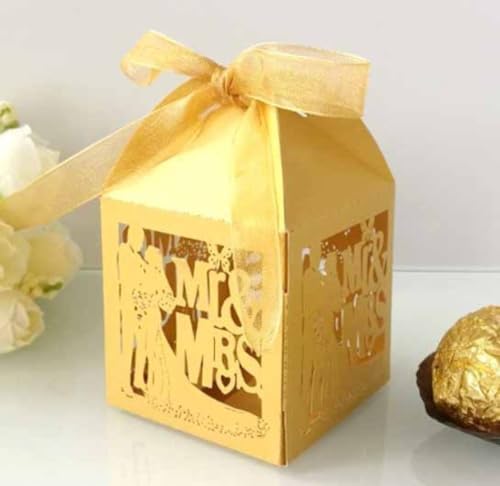 50 Pack Laser Cut Mr Mrs Square Favor Boxes for Wedding