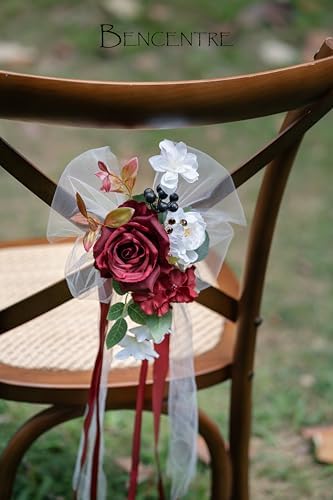 Burgundy Wedding Chair Back Flowers Set of 8