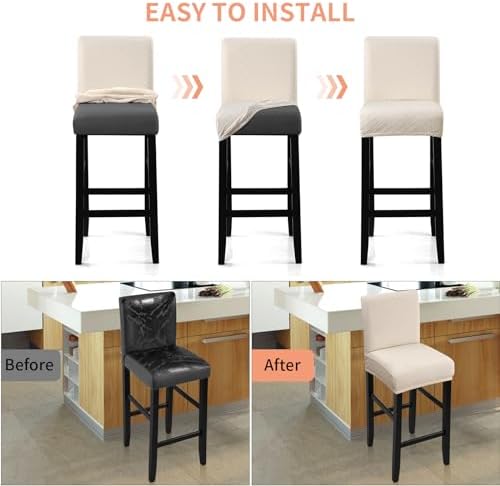 Waterproof Bar Stool Covers 2PCS Beige Stretch Slipcovers