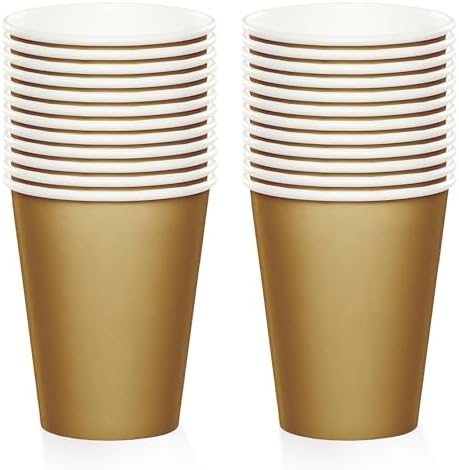 HOME HOOPLA Solid Glittering Gold Disposable Beverage Cups 24 Count