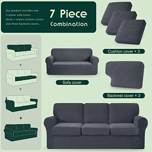CHUN YI 7 Piece Sofa Covers for 3 Cushion Couch Large Grey
