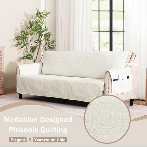 Pamhaven Quilted Sofa Slipcovers with Pockets