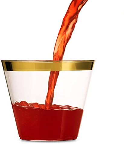 Munfix 100 Clear Plastic Cups with Gold Rim 1