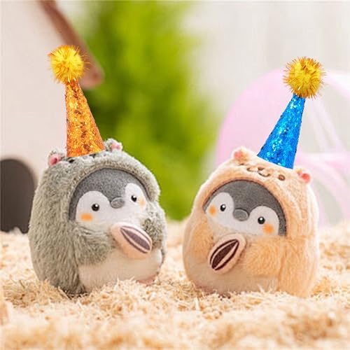 Mini Party Hats with Glitter and Pom Poms for Animal Figures Toys