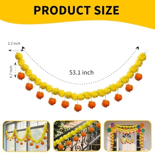 5 Pcs Marigold Garland with Pearls Decor