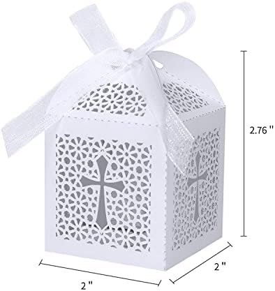KPOSIYA 70 Pack Laser Cut Cross Candy Boxes with Ribbons