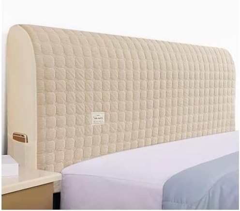Elastic Bed Headboard Slipcover with Side Pockets Khaki Queen Size