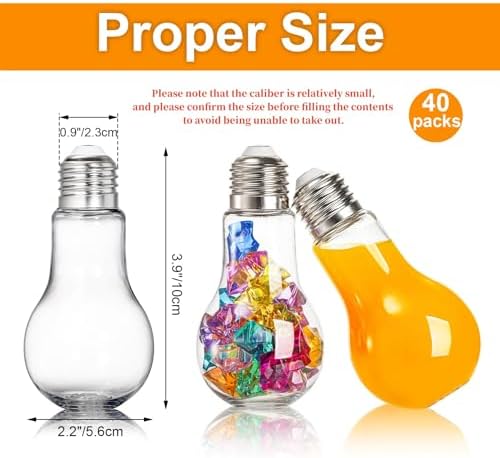 40 Pack Plastic Light Bulbs Candy Jars for Party Favors
