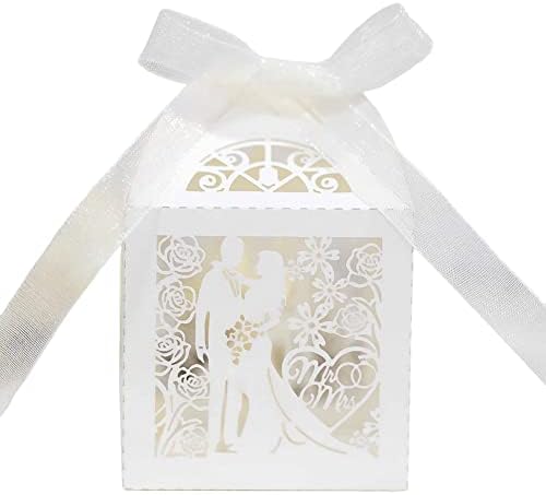 Eforcase 50PCS Laser Cut Wedding Favor Boxes with Ribbons