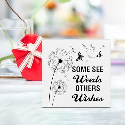 Spring Decor Farmhouse Dandelion Wood Box Sign 5x5 Inches