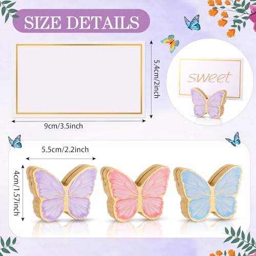 Kigley 18 Pcs Butterfly Wooden Place Card Holder with 25 Gold Foil Cards