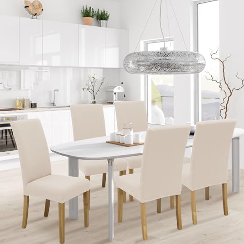 BIETYONE Dining Chair Cover Set of 6 for Home Restaurant Banquet Beige