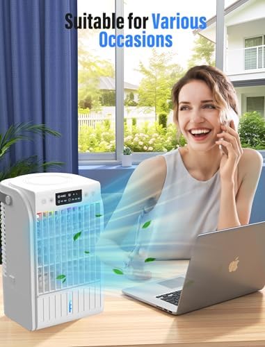 Fosvill Evaporative Mini AC with 4 in 1 Humidifier and LED Light
