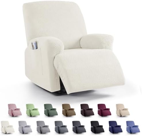 KinCam Recliner Covers Stripe Jacquard 1 Seater Cream