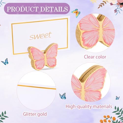 Kigley 18 Pcs Butterfly Wooden Place Card Holder with 25 Gold Foil Cards