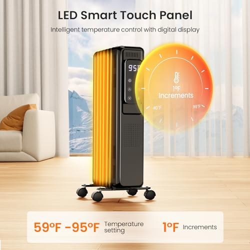 Kismile 1500W Electric Oil Filled Heater with Remote Control and LCD Display