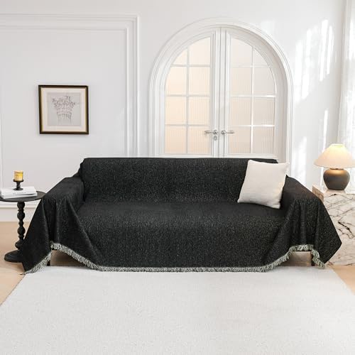 MYSKY HOME Black Chenille Sofa Slipcover for 2 Cushion L Shape Sectional