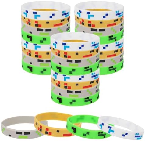 24pcs Pixel Miner Silicone Bracelets 4 Styles Party Favors for Gamers