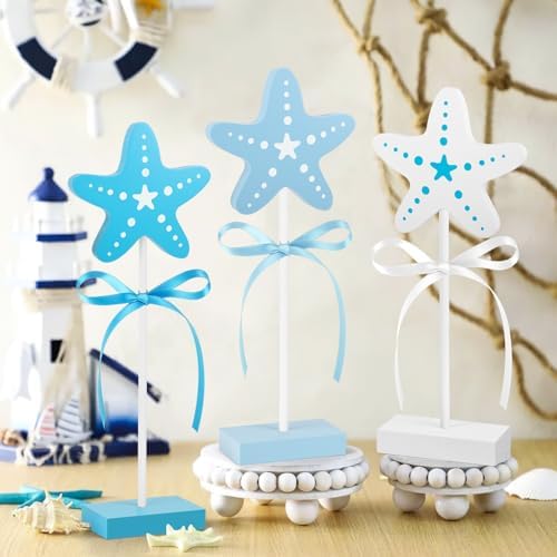 3 Pcs Summer Tiered Tray Decorations Set Starfish