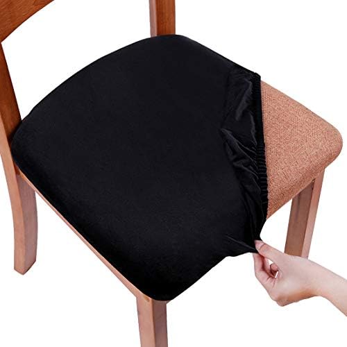 Smiry Velvet Chair Covers Set of 4 Black Removable Washable Slipcovers
