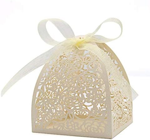 KPOSIYA 100 Laser Cut Rose Candy Favor Boxes