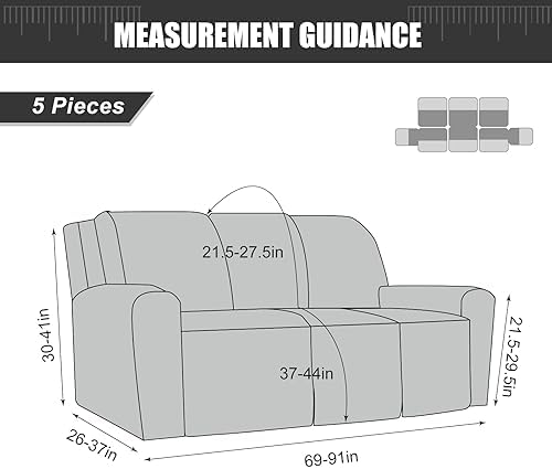 Yueang Recliner Sofa Slipcover 3 Seat 5-Piece Set