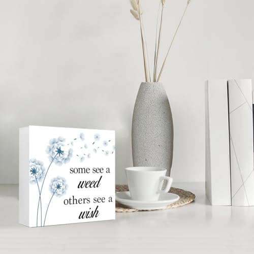 White and Blue Dandelion Quote Wooden Desk Sign