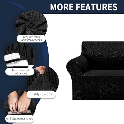 2025 New Stretch Chair Sofa Slipcover with Elastic Bottom and Jacquard Fabric - Black