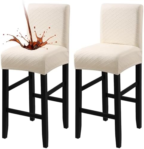 Waterproof Bar Stool Covers 2PCS Beige Stretch Slipcovers