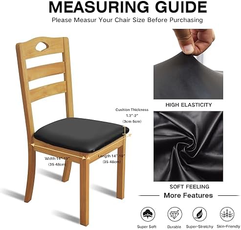 Leather Stretch Chair Covers with Elastic Ties 4PCS Black