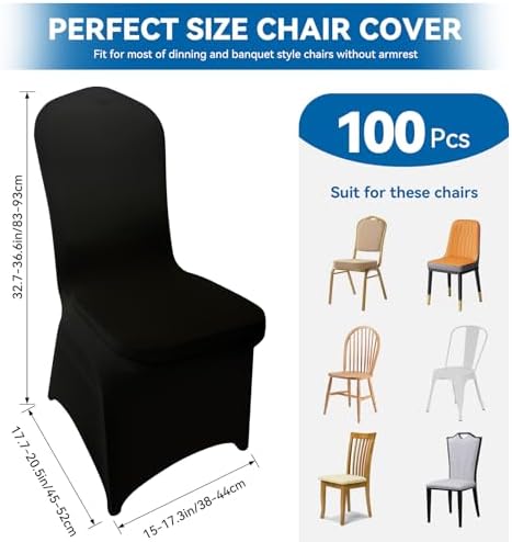 100 Pieces Black Chair Covers for Dining and Events