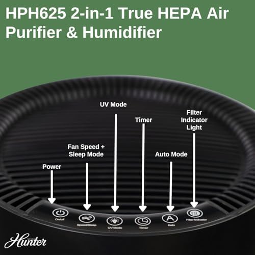 Hunter Fan Company 2 in 1 Air Purifier and Humidifier BlackSilver 1
