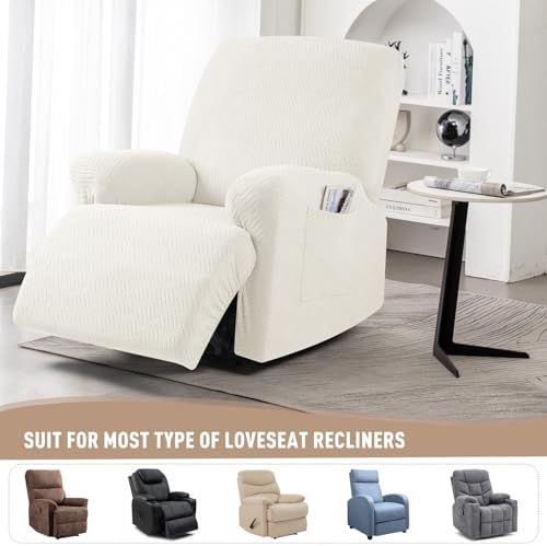 KinCam Recliner Covers Stripe Jacquard 1 Seater Cream