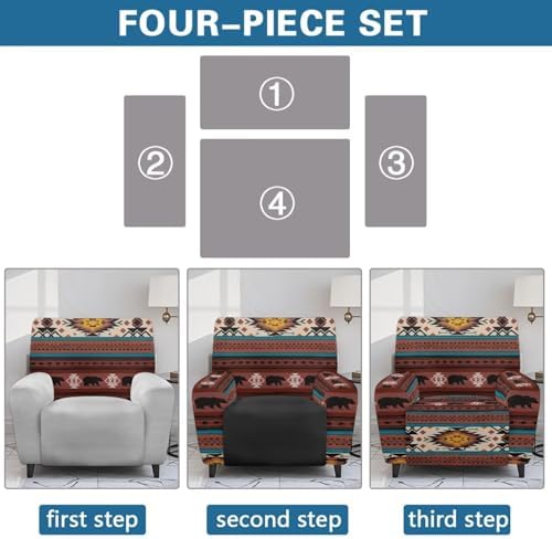 Cozeyat Red Aztec Tribal Recliner Slipcover Set 4-Piece