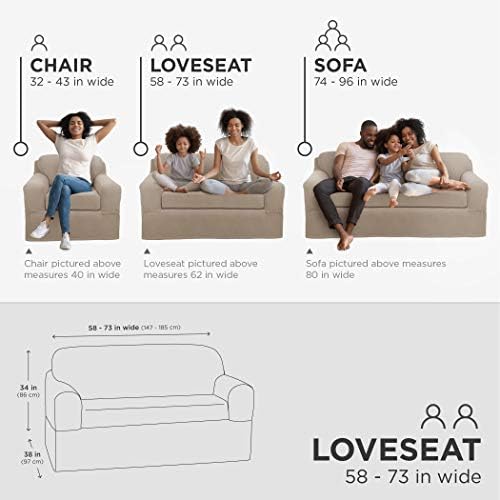Zenna Home Pixel Ultra Soft Stretch Loveseat Slipcover Sand 1