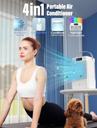 Fosvill Evaporative Mini AC with 4 in 1 Humidifier and LED Light