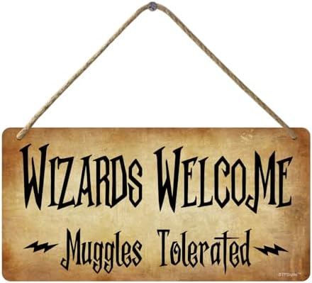Wizards Welcome Wooden Hanging Sign 6x12 Inch 1