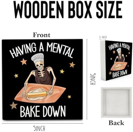 Funny Kitchen Baking Wooden Box Sign Decor 5x5 Inches