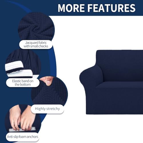 Stretch Loveseat Sofa Slipcovers with Elastic Bottom - Navy