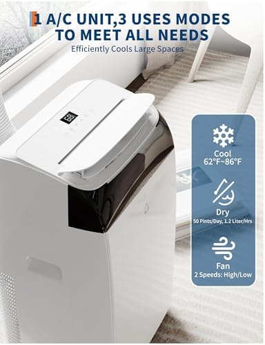 14000 BTU Portable AC Unit with Cooling Dehumidifier and Fan Modes